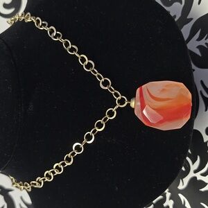 Goldtone Chain Necklace with Pink Stone Pendant